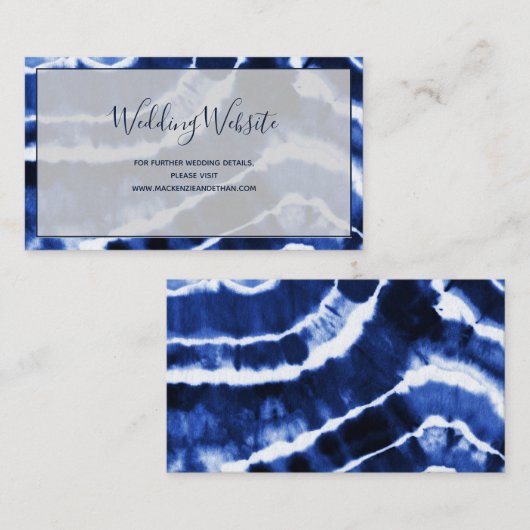 Elegant Navy Blue Marble Tie Dye Wedding Website Informatiekaartje (Voorkant / Achterkant)