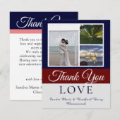 Elegant Navy Blue Maroon Wedding Photo collage Bedankkaart (Voorkant / Achterkant)