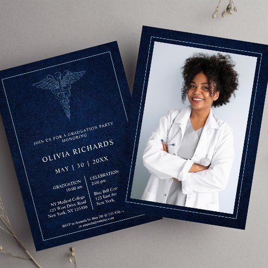 Elegant Navy Blue Medische School Afstuderen Kaart