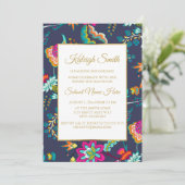 Elegant Navy Blue met Flowers Gold Trunk Party Kaart (Staand voorkant)