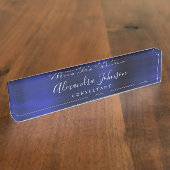 Elegant Navy Blue Metallic Professional Business Naambordje (Zijkant)