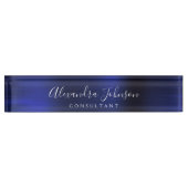 Elegant Navy Blue Metallic Professional Business Naambordje (Voorkant)