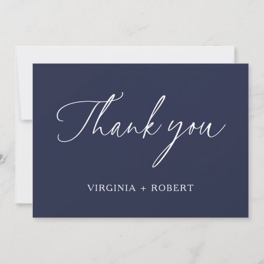 Elegant Navy Blue | Minimale bruiloft Bedankkaart (Voorkant)