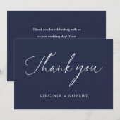 Elegant Navy Blue | Minimale bruiloft Bedankkaart (Voorkant / Achterkant)