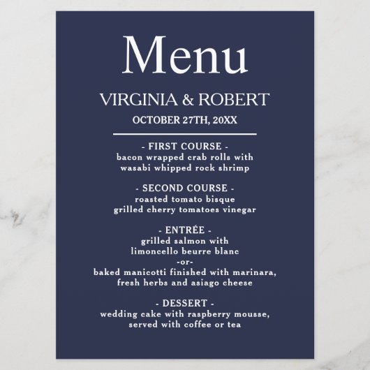 Elegant Navy Blue | Minimale bruiloft Programmakaart (Voorkant)