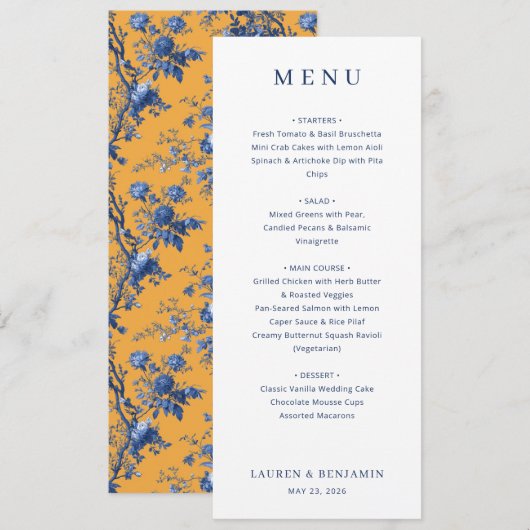 Elegant Navy Blue Minimalist Wedding Menu (Voorkant / Achterkant)