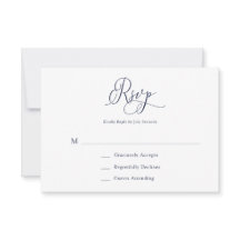 Elegant Navy Blue Minimalist Wedding RSVP Kaart