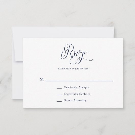 Elegant Navy Blue Minimalist Wedding RSVP Kaart (Voorkant)