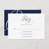 Elegant Navy Blue Minimalist Wedding RSVP Kaart (Voorkant / Achterkant)
