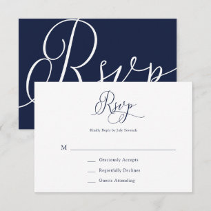 Elegant Navy Blue Minimalist Wedding RSVP Kaart