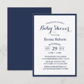 Elegant Navy Blue Minimalistisch Baby shower Kaart (Voorkant / Achterkant)