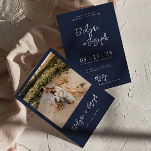 Elegant Navy Blue Minimalistische moderne foto bru Kaart