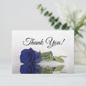 Elegant Navy Blue Mirrored Rose Simple Wedding Bedankkaart (Staand voorkant)