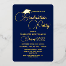 Elegant Navy Blue Modern Afstuderen Invitation