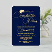 Elegant Navy Blue Modern Afstuderen Invitation Folie Feestdagenkaart (Staand Voorkant)