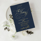 Elegant Navy Blue Modern Calligraphy Wedding Folie Folie Uitnodiging