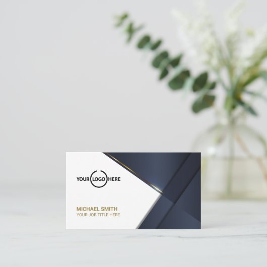 Elegant Navy Blue Modern Gold Line Professional Bu Visitekaartje (Staand voorkant)