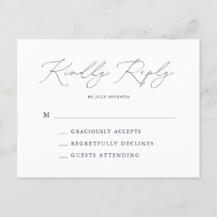 Elegant Navy Blue Modern Minimal Wedding RSVP Briefkaart