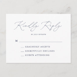 Elegant Navy Blue Modern Minimal Wedding RSVP Briefkaart