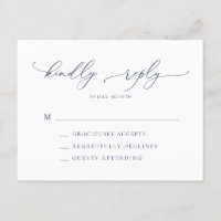Elegant Navy Blue Modern Minimal Wedding RSVP Post