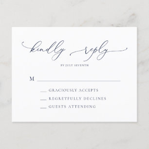 Elegant Navy Blue Modern Minimal Wedding RSVP Post Briefkaart