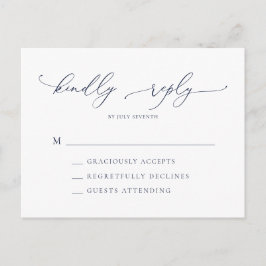Elegant Navy Blue Modern Minimal Wedding RSVP Post Briefkaart