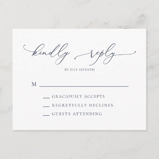 Elegant Navy Blue Modern Minimal Wedding RSVP Post Briefkaart (Voorkant)