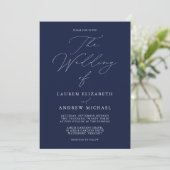Elegant Navy Blue Modern minimalist Wedding Invita Kaart (Staand voorkant)