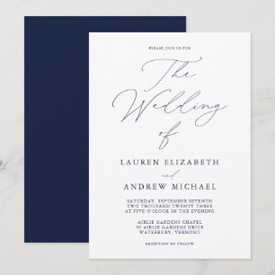 Elegant Navy Blue Modern Minimalist Wedding Kaart