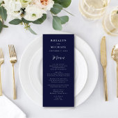Elegant Navy Blue Modern Minimalist Wedding Menu