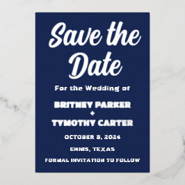 Elegant Navy Blue Modern QR Code Foto Folie Uitnodiging