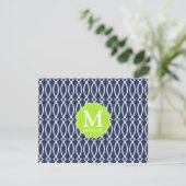 Elegant Navy Blue Modern Trellis Monogrammed Kaart (Staand voorkant)