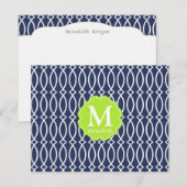 Elegant Navy Blue Modern Trellis Monogrammed Kaart (Voorkant / Achterkant)