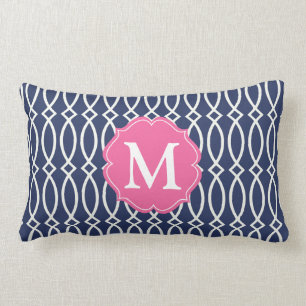 Elegant Navy Blue Modern Trellis Monogrammed Kussen