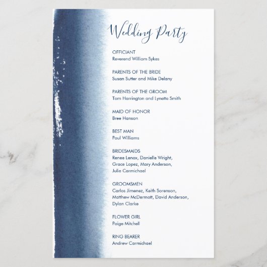 Elegant Navy Blue Modern Wedding Programme (Achterkant)