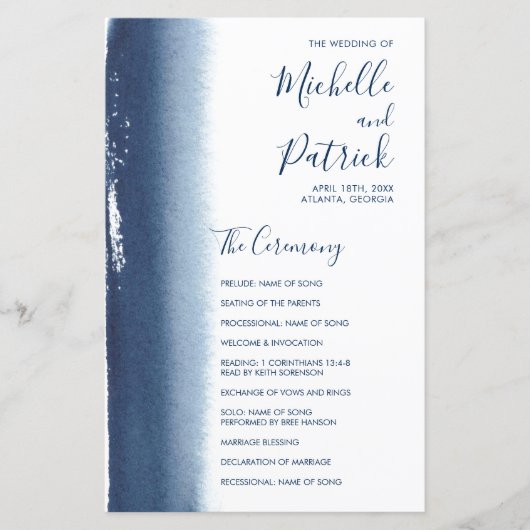 Elegant Navy Blue Modern Wedding Programme (Voorkant)