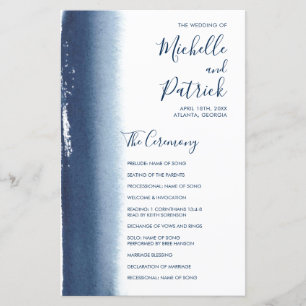 Elegant Navy Blue Modern Wedding Programme