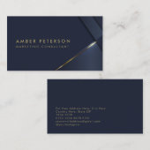 Elegant Navy Blue | Moderne Gold Line Professional Visitekaartje (Voorkant / Achterkant)