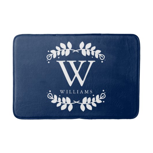 Elegant Navy Blue Monogram Badmat (Voorkant)