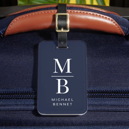 Elegant Navy Blue Monogram Bagagelabel (Voorkant Insitu 2)
