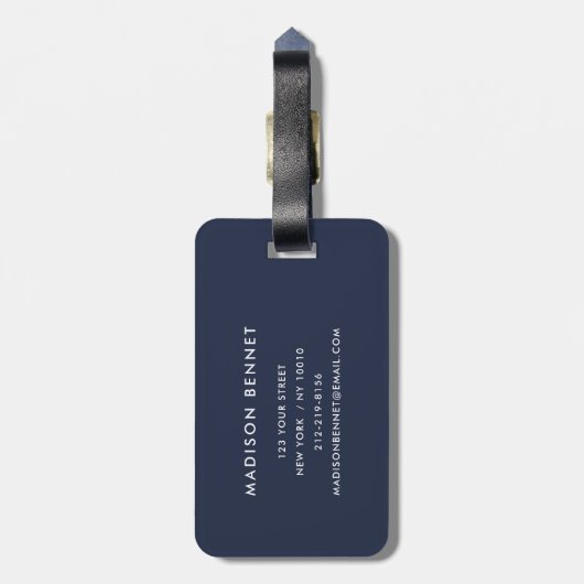 Elegant Navy Blue Monogram Bagagelabel (Achterkant verticaal)