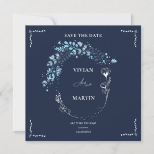 Elegant Navy BLue Monogram bewaart de datum Kaart