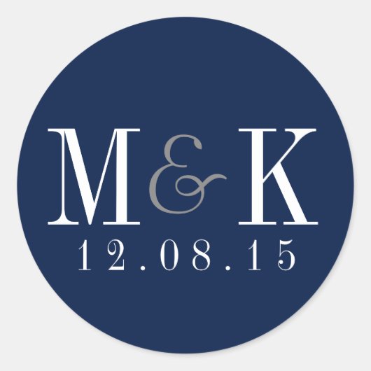 Elegant Navy Blue Monogram Bruiloft Sticker (Voorkant)