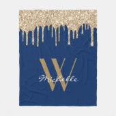Elegant Navy Blue Monogram Driving Glitter Name Fleece Deken (Voorkant)