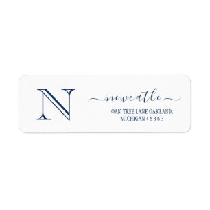 Elegant Navy Blue Monogram Initiaal Return Address Etiket