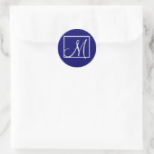 Elegant Navy Blue Monogram Initiaal Trouwlabel Ronde Sticker (Tas)