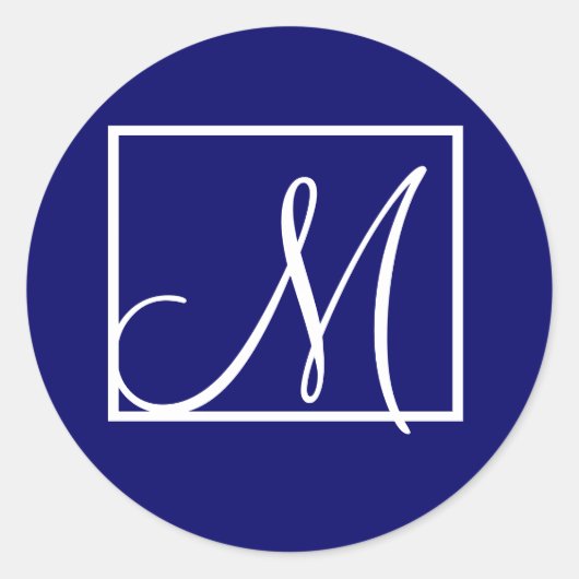 Elegant Navy Blue Monogram Initiaal Trouwlabel Ronde Sticker (Voorkant)