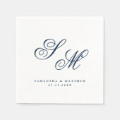 Elegant Navy Blue Monogram Initialen Weddenschap Servet (Voorkant)