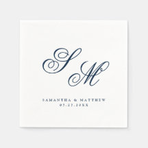 Elegant Navy Blue Monogram Initialen Weddenschap