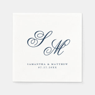 Elegant Navy Blue Monogram Initialen Weddenschap Servet